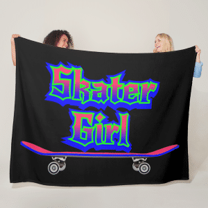 Zazzle Skater Girl Blue Pink Graffiti Glow Skateboard Fleece Blanket (In Situ)